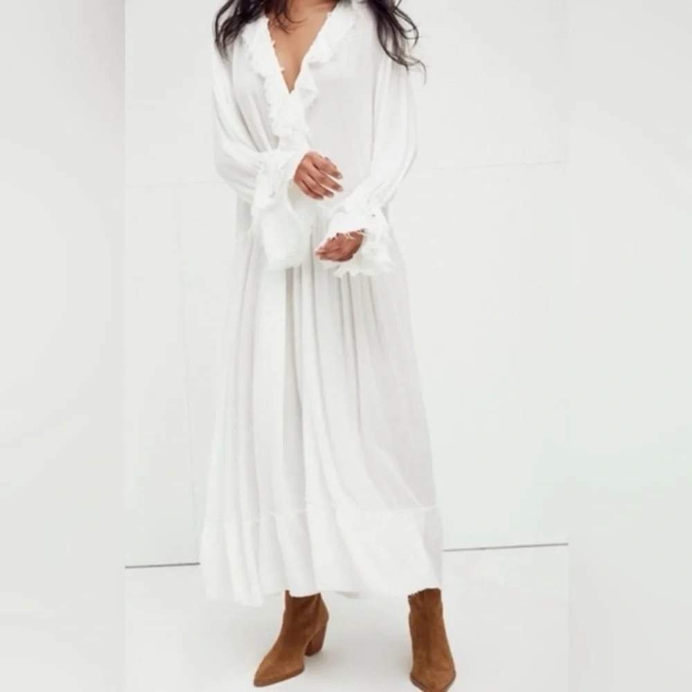 Free People Sweet Darlin White Ruffle Maxi Dress - Picture 3 of 13